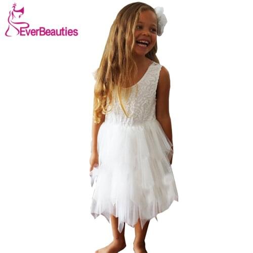 Flower Girl Dresses Tulle Lace Sleeveless Communion Dresses V-Neck Party Dress Vestidos De Comunion 2020