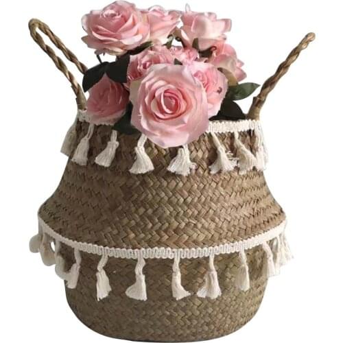Seagrass Wicker Basket Creative Flower Pot Folding Basket Storage Basket Decoration Storage Organizer Paniers De Rangement