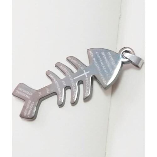 Fish Bone Pendants Stainless Steel Ancient Black Bible Cross Engraved Charms for DIY Jewelry Making Vintage Hip Hop Prayer Gift