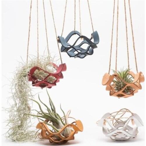 Hanging Basekt Lether Garden Home Decoration Flower Pot Tray Net Bag