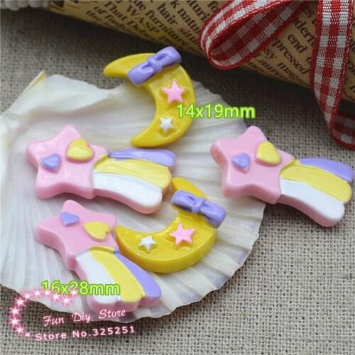 Resin pink star moon Flat back for decoration,hair bow center 50pcs/lot 16x28mm