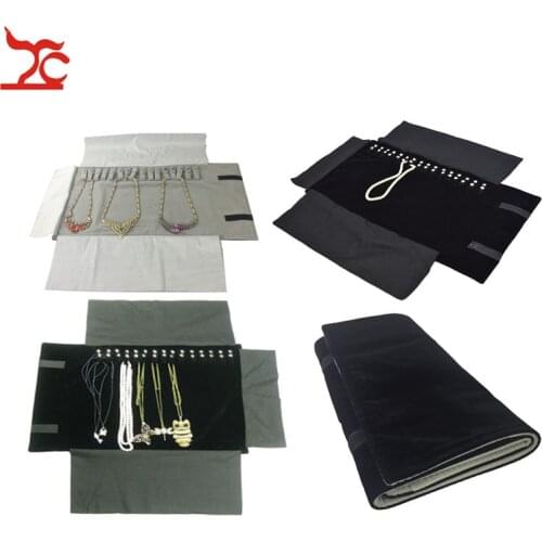 Sale Jewelry Roll Bag Portable Carring Case Black Velvet Organizer Necklace Chain Bracelet Storage Box 2 Colors Available