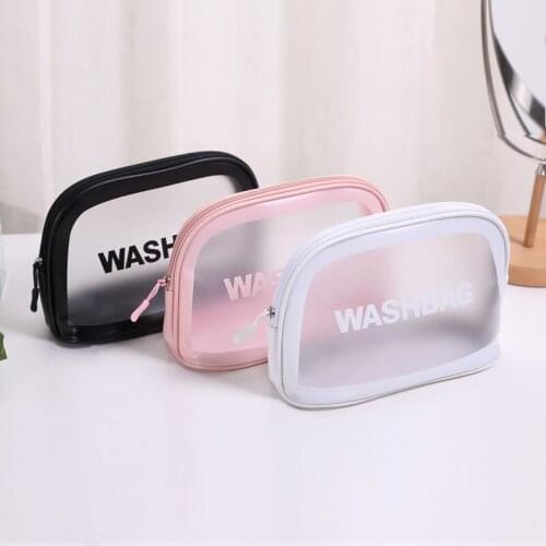 Factory direct net red frosted transparent thickened make-up waterproof PU leather Portable Travel Wash Bag clear makeup bag