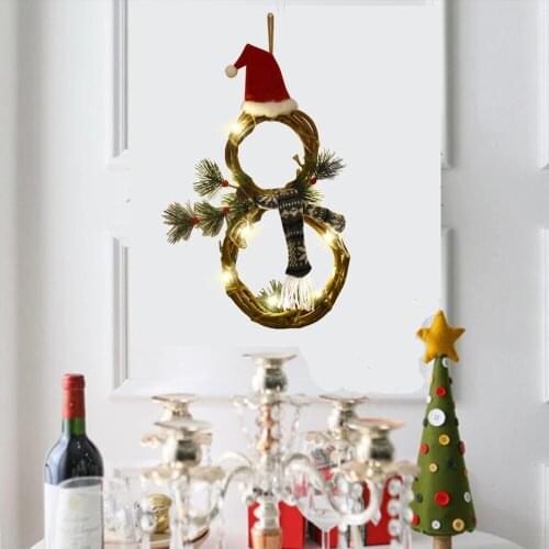 Christmas Garland Pendant Led Wicker Ring Home Front Door Garland Ornaments Lighting Cane Snowman Round Decorative Chandelier