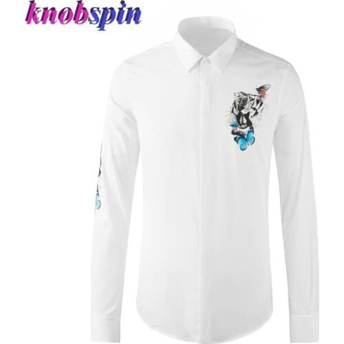 Brand Business Male Shirts Luxury Long Sleeve Butterfly And Tiger Printed Casual Mens Shirts Slim Fit Party Man Shirts 4xl