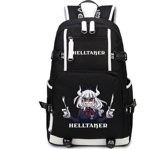 Helltaker Lucifer Beelzebub Backpack Black Bookbag Cartoon School Bags Travel Bagpack USB Laptop Shoulder Bags