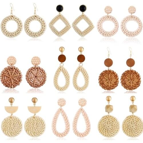 Retro exaggerated bamboo and rattan hand-woven earrings Chinese clan wind rattan earrings female personality female jewelry