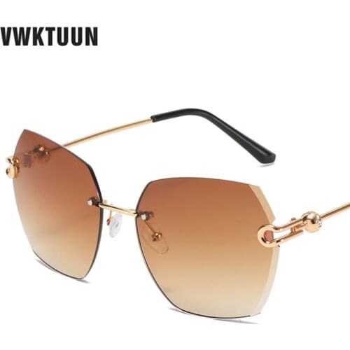 VWKTUUN Rimless Sunglasses Women Oversized Womens Sunglasses Luxury Square Glasses UV400 Gradient Sunglass Outdoor Eyewear