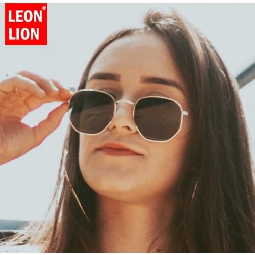 LEONLION Vintage Alloy Polygon Sunglasses Women Classic Metal Square Sunglasses Men Mirror Reflective Women Small Face Glasses