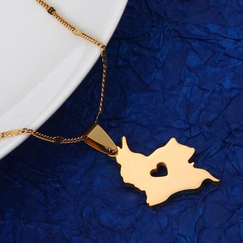 Stainless Steel Trendy Heart Colombia Map Pendant Necklace for Women Gold Color Map of Colombian Jewelry