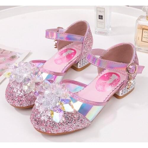 Disney Crystal Shoes New Girls Single Shoes Frozen Elsa Princess Shoes Performance Shoes High Heels