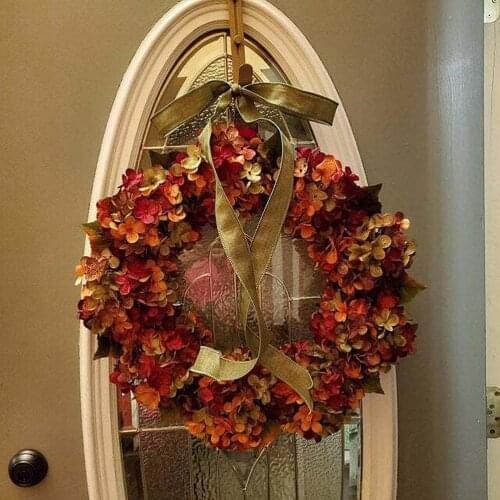 Thanksgiving Wreath Fall Hydrangea Bowknot Decoration Flower Garland Wreath Thanksgiving Front Door Home Decor