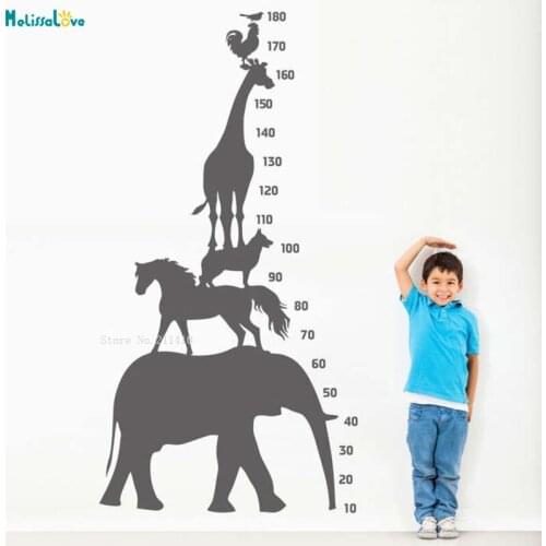 Six Animals Height Chart Fixed size Wall Sticker Removable Kids Baby Room Nursery Recording Growth Vinyl Decals YT3539