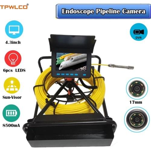 17mm Waterproof Camera With 6pcs LEDS 10-50m Cable 4.3inch Industrial Drain Sewer Camera System DVR Endoscope Pipeline Camera