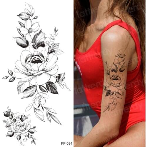 Flash Tattoo Flower Rose Peony Fake Tattoo For Body Art Multi Style Tatoo Sticker Arms Temporary Tattoo Sticker For Women Girls