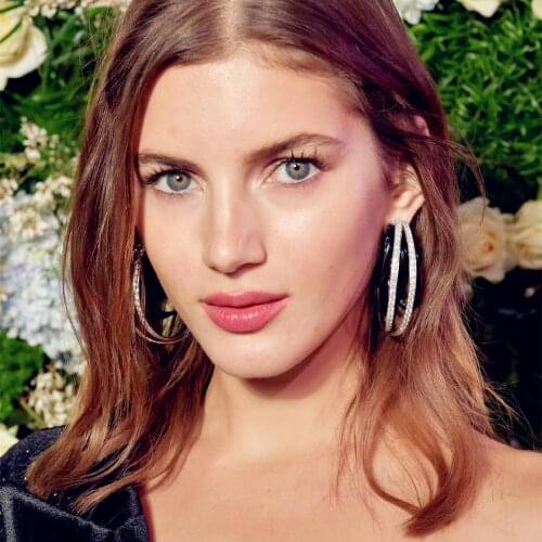 High Quality Shiny Rhinestone Rose-gold Color Hoop Earrings for Women Fashion Jewelry Maxi Ladys' Statement Earrings Accessories