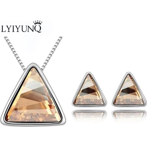LYIYUNQ Fashion Trendy Geometric Crystal Stud Earrings Pendant Necklace Jewelry Sets For Women Classic Wedding Jewelry Set