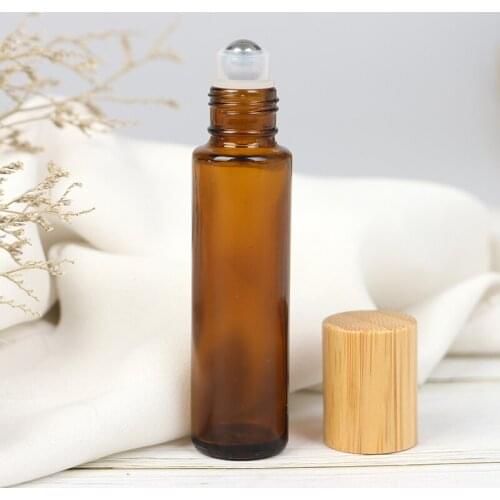 15ml Essential Oil Roller Bottles Amber Glass Bamboo Cap Roll On Bottles