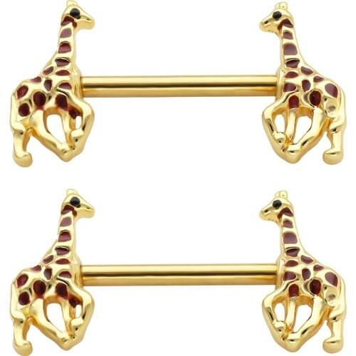 JHJT 2PCS 14G(1.6mm) Giraffe Nipple Barbell Piercing Bars Body Jewelry Women Nipple Rings