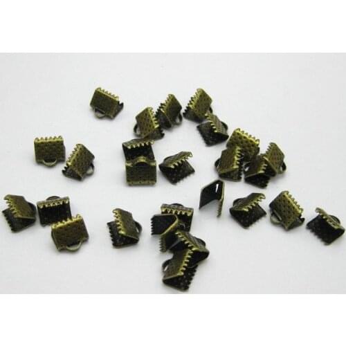 200 Textured Bronze Tone Ribbon Necklace Cord End Caps Crimp Beads Tips 8X8mm