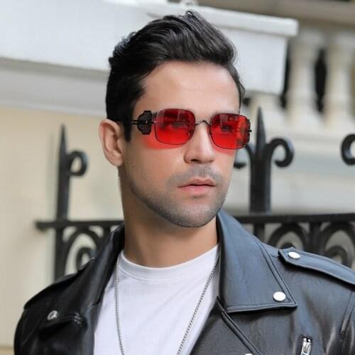 2021 Fashion Rectangle Steampunk Sunglasses Men Unique Side Retro Metal Punk Sun Glasses Man Vintage Square Decoration Eyewear