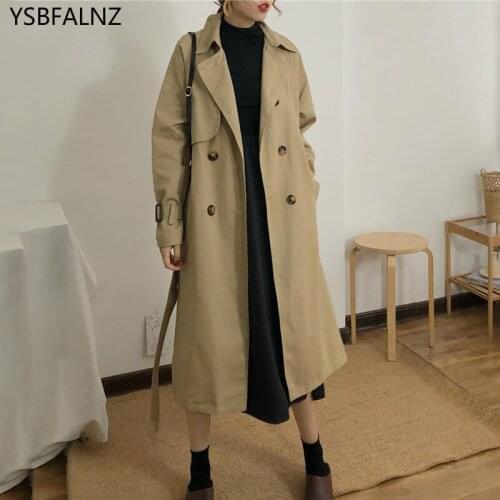 2020 Spring Women Fashion Korea Style Windbreaker Belt Loose Khaki Color Trench Coat Female Autumn Casual Elegant Long Coats New