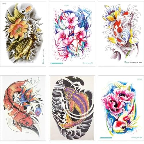 21 x 15 CM Body Art Beauty Makeup Japanese Flower Water Carp Waterproof Temporary Tattoo Stickers