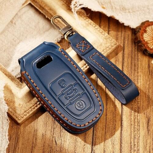 3 Button Car Remote Control Key Protection Cover FOR Audi A6l A8l A4 A7A5 Handmade Leather Smart Key Case Buckle