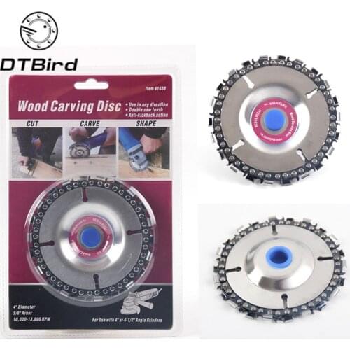 4 inch Wood Carving Disc Cut Chain 22 Tooth Grinder Disc Fine Chainsaw Set w/ 2 Chains for 100/115 Angle Grinder Wooking Tools