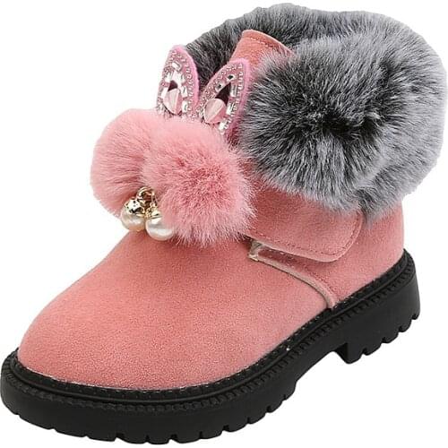 New Winter Children Snow Boots Girls Princess Ankle Boots Fashion Cartoon Rabbit Ear Thick Plush Baby Warm Kids Student Booties