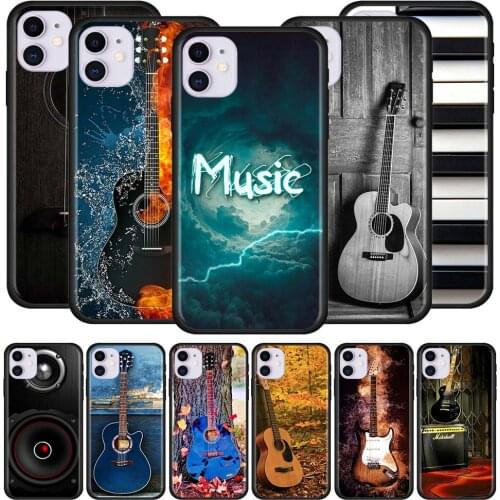 Phone Case For Apple iPhone 12 Mini 7 11 Pro MAX 8 Plus X XR XS 6 6S SE 2020 Black Soft Back Cover Capa Instrument Guitar Piano