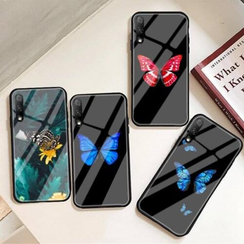 Cute Butterfly Purple Blue Fundas Phone Case For Huawei P9 10 20pro 30lite Mate 9 10lite 20pro Honor 7A 8X 9 Tempered Glass
