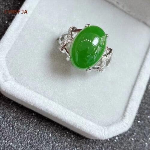 CYNSFJA New Real Rare Certified Natural Hetian Jasper Womens Rings 925 Silver Amulet Russian Green Jade Ring Fine Jewelry Gifts