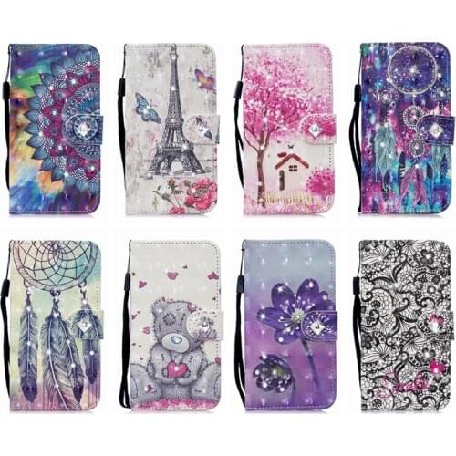 For Samsung S10 A70 A50 A40 A30 A20 A10 A9 19 Bling Diamond 3D Leather Wallet Case Card Slot ID Flower Eiffel Tower Lace 50PCS