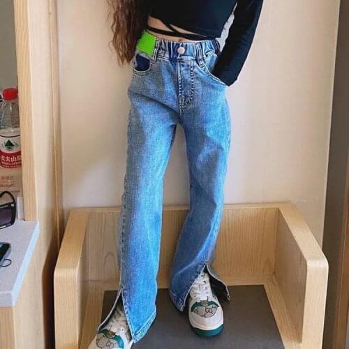 Girls Split Jeans 2021 Autumn High-waisted Straight-up Denim Pants Fashion Teen Girls Jeans