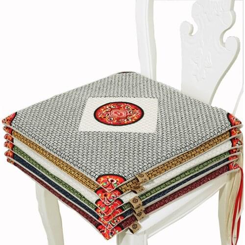 Ethnic Embroidered Hessian Square Seat Cushion Office Chair Pad Seat Cushions Auto Chinese Chair Cushions for Dining Chairs