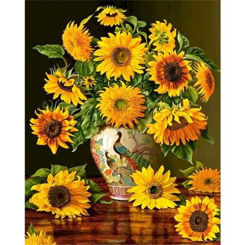 GATYZTORY Framed Sunflower Painting By Numbers Kits For Adults 40x50cm Canvas Acrylic Paints Home Living Room Wall Art Craft