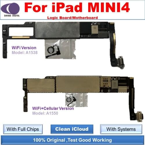 ICloud free Unlocked Motherboard for iPad mini 4 Logic Boards A1538 A1550 With Full Chips With Systems