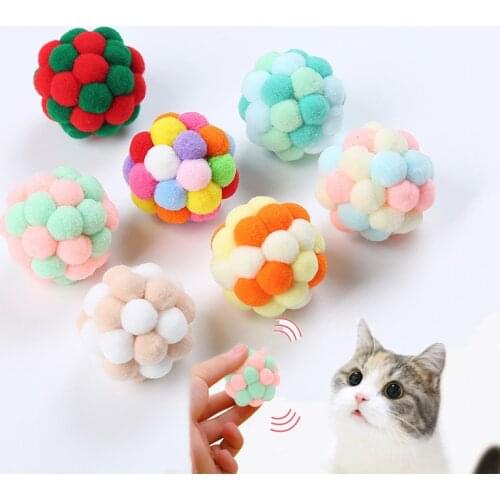 Pet Cat Toy Colorful Handmade Bouncy Ball Kitten Toys Plush Bell Ball Mouse Toy Planet Ball Cat Toys Interactive Pet Supplies