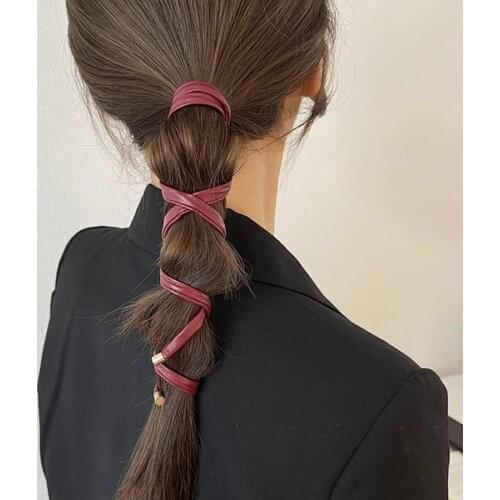 Haimeikang Leather Long Hair Tie Headband Ponytail Hold Hairband For Women Fashion Rubber Bands Scrunchies New Hair Accessories