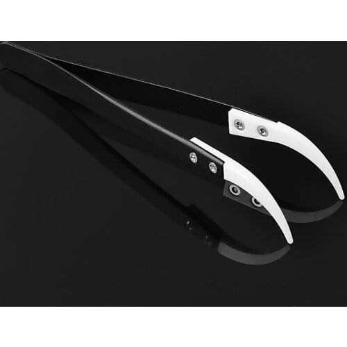 Stainless Steel Handle Ceramic Heat Resistant Tip Curved Tips Tweezers Black