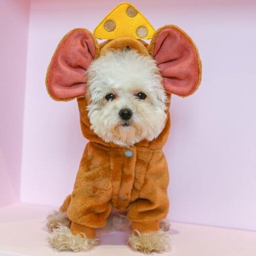 Autumn and Winter Warm Plus Velvet Pet Dog Four-legged Cotton Clothes Hooded Fleece Jumpsuit for Dogs Puppy Kawaii Clothes
