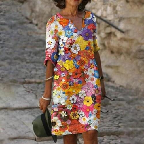 Summer dress Women Plus Size 3XL Women Dress Flower Print V Neck Summer Short Sleeve Loose Dress for Dating Women Clothing dress