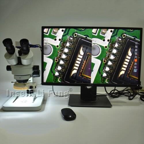 Full HD 1080P VGA USB Camera SD Card Storage Mouse Operation+New C Adapter Trinocular Stereo Microscope 3.5-90X Continuous Zoom