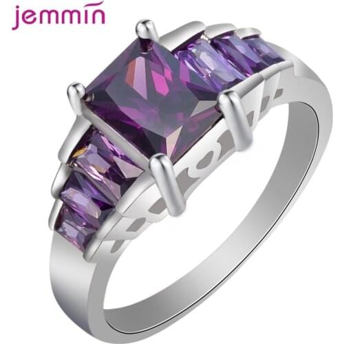 Multi Colors Purple Pink CZ Zircon 925 Sterling Silver 4 Claws Geometric Ring Wholesale Boutique Rhinestone Ruby Finger Ring
