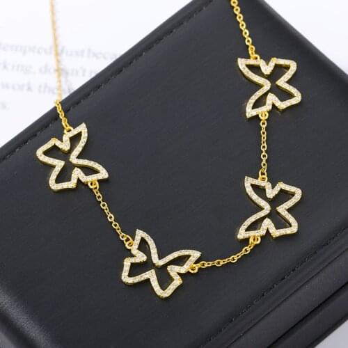 Fashion Hot New Four Pendant Hollow Crystal Zircon Butterfly Necklace For Women Choker Chain Charm Jewelry Girl Friend Gifts