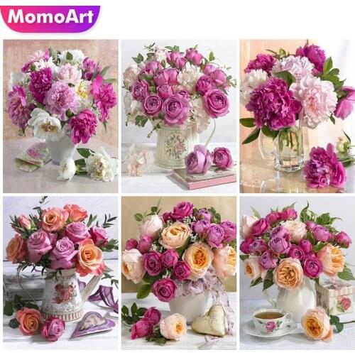 MomoArt 5D DIY Diamond Painting Rose Rhinestone Picture Diamond Embroidery Peony Flower Cross Stitch Moaic Wall Art Decorations
