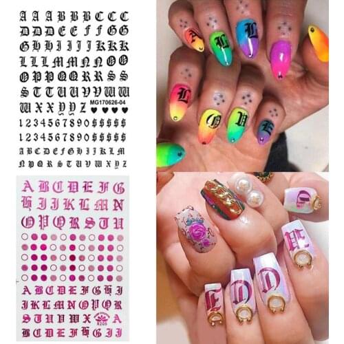2019 DIY Ancient English Letter Rose Gold Black Adhesive Manicure Decor 3D Nail Disign Water Decal For Nails Art