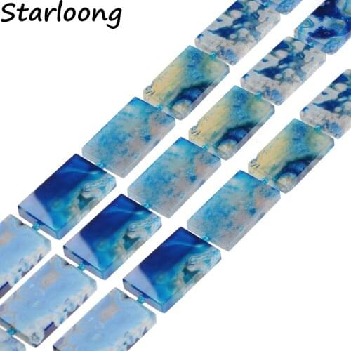 Natural Gem Stone Flat Rectangle Blue Sakura Cherry Slab Slice Blossom Agates Loose Strand Nugget Beads for DIY Jewelry Making