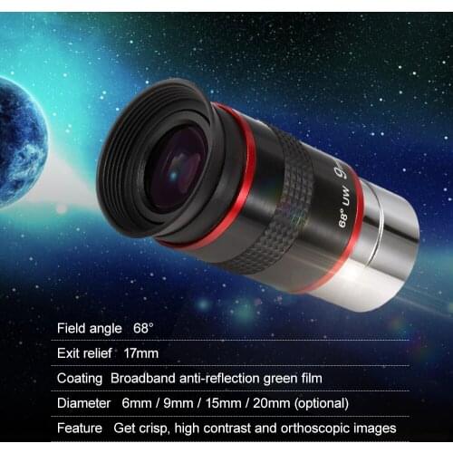 1.25" 68 Degree Wide Angle Eyepiece Planetary Eye Lens Astronomical Telescope Eyepiece 6MM / 9MM / 15MM / 20MM Telescope